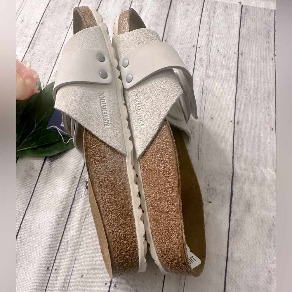 New Birkenstock Oita Slides Sandals Suede Leather Antique White - Picture 7 of 9
